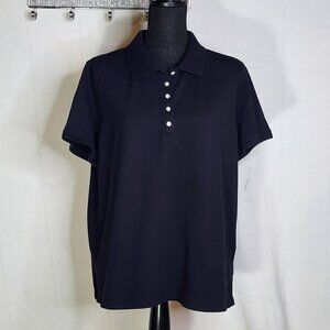Izod Woman Black Lilac Piping 5 Button Cotton Span SS Henley Polo Top Size 1X